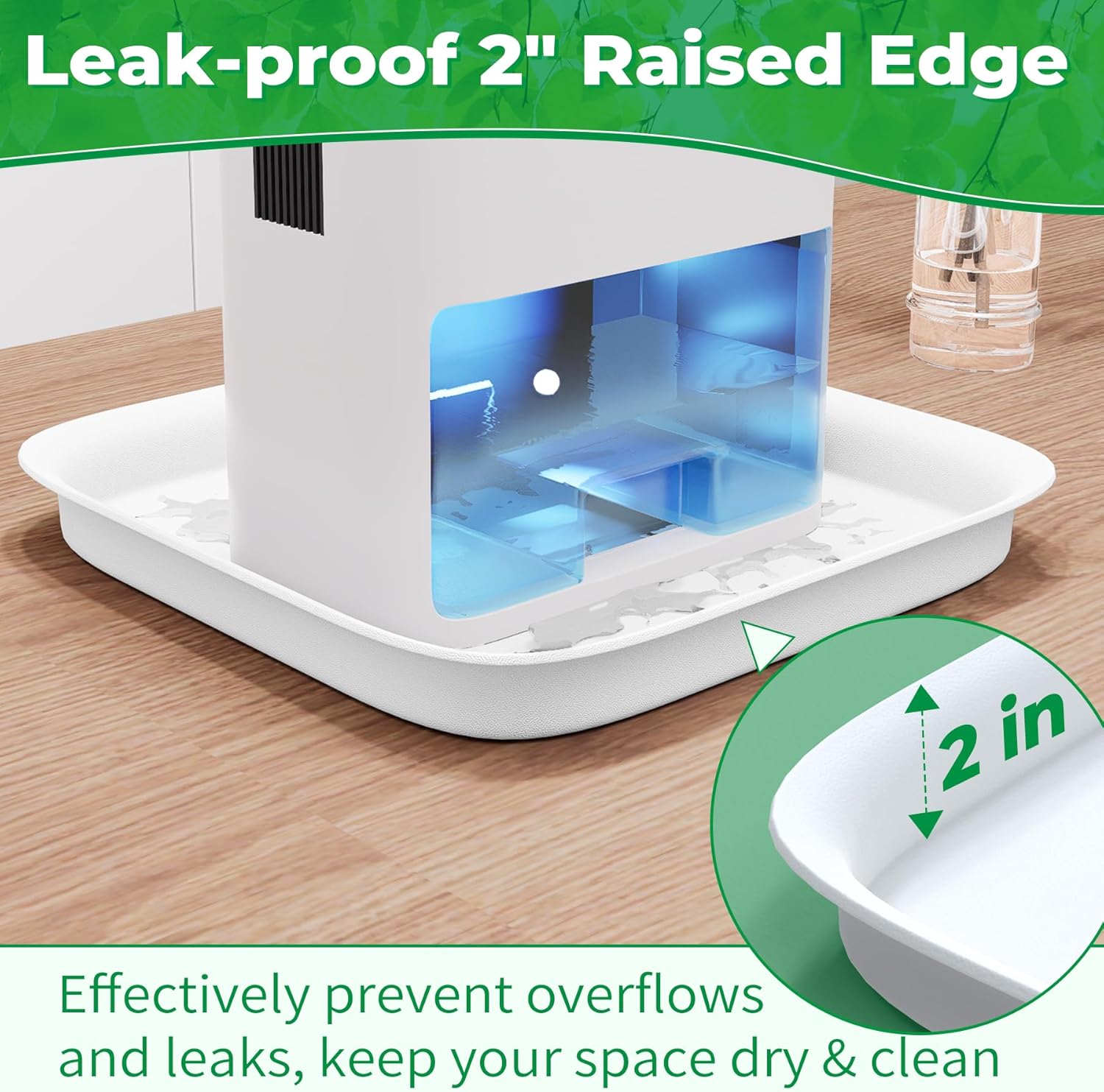 Forestchill Drip Tray for Dehumidifier, 9.5" x 9.5" x 2" Hard Plastic Drip Pan with Raised Edge, Leak-Proof Floor Protection for Semiconductor Dehumidifiers, White
