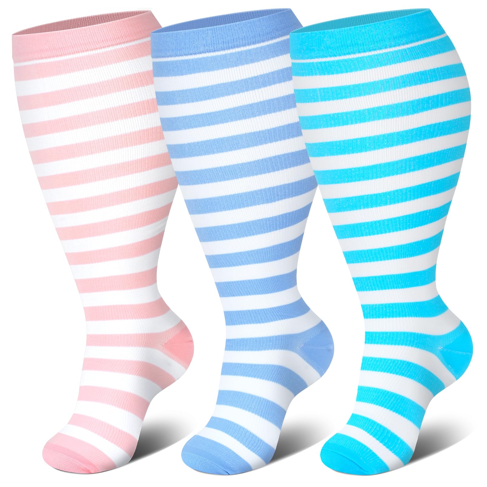 Genovega 3 Packs Women Men Socks Set Knee Hight Stocking Para Mujer Hose Running School Travel Flight Sports Excise Must Haves New Mom Birth Gifts Cyan Gray Dark Blue S/M