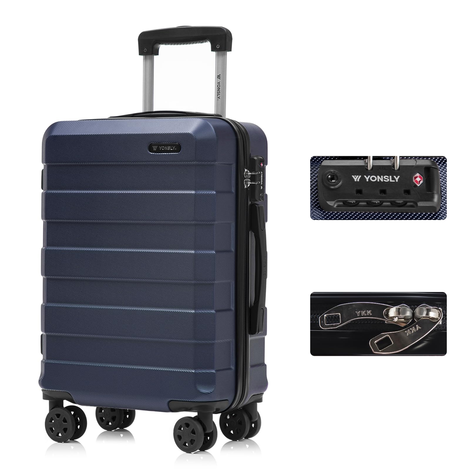 yonsly Koffer Suitcase, Trolley Reisekoffer, Rollkoffer Handgepäck mit 4 Rollen 360°, ABS Hartschalen, Sicherheitsschloss, Weicher Gummigriff, 210D-Futter