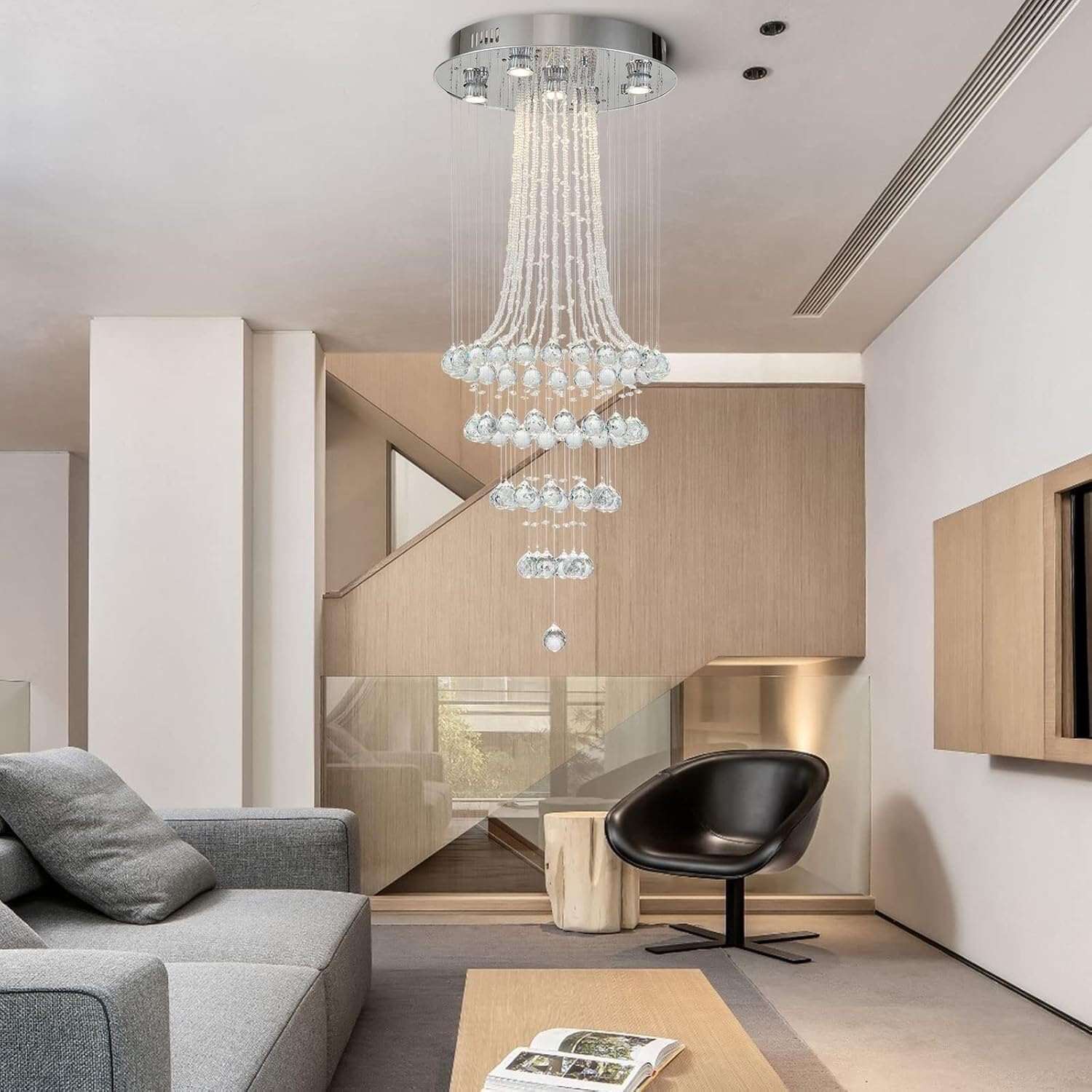 Nowoczesna lampa LED, K9 kryształowe oświetlenie kropli deszczu lampa wisząca podtynkowa sufitowa kompatybilna z jadalnią, przedpokój, schody