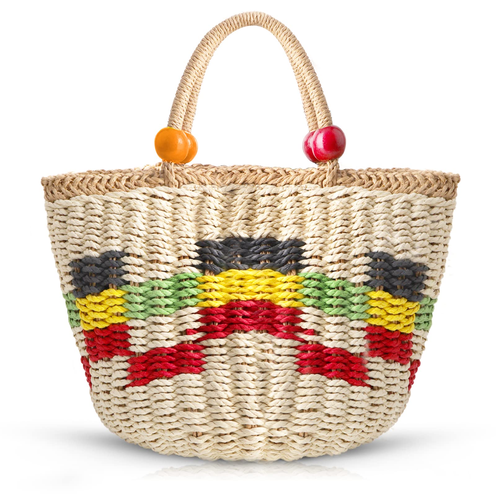 Beach Bag for Women Summer Straw Bag Colorful Lattice Basket Bag Handwoven Rattan Handbag Large Tote Bag Suitable