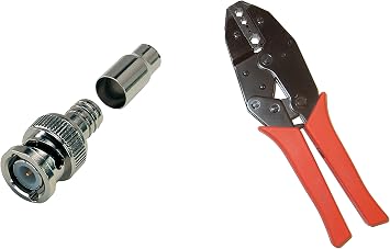 Evertech Professional Coaxial Crimping Tool + 30 Pcs BNC Male Crimp On Connector for Siamese RG59