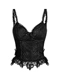 SHENHE Women's Lace Bow Front Spaghetti Strap V Neck Camisole Y2K Goth Crop Top Tank