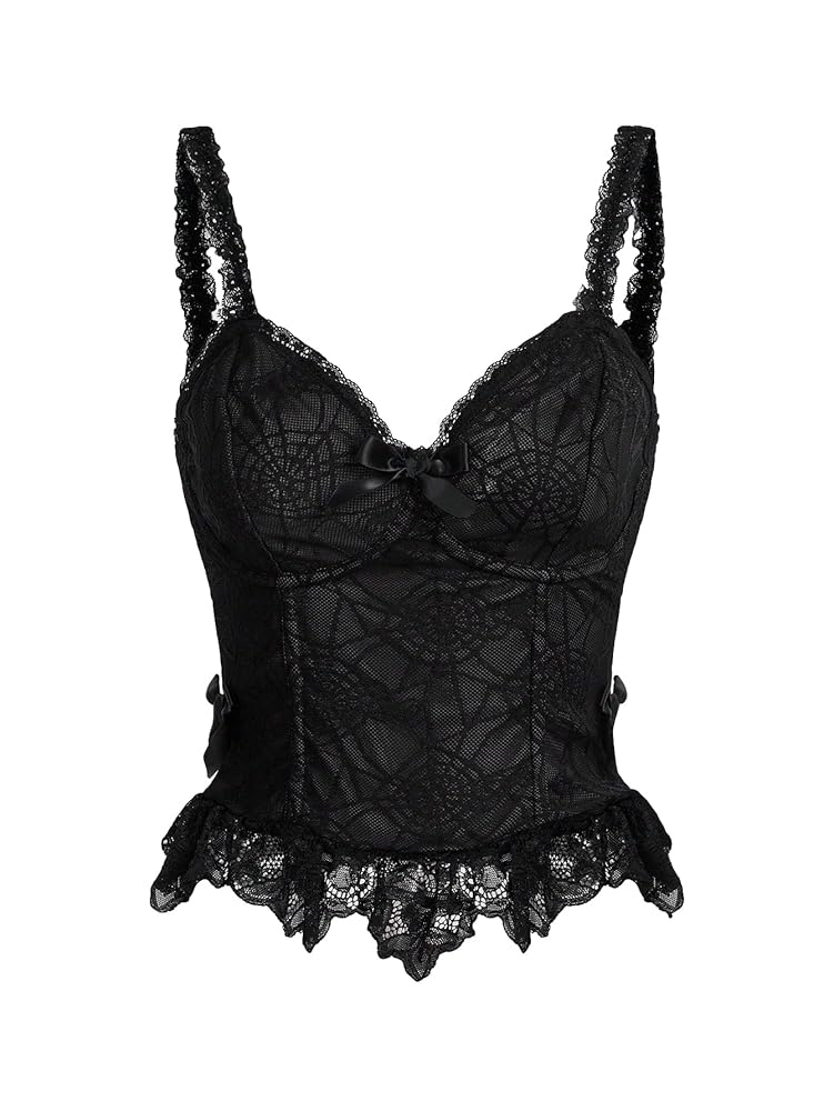 SHENHE Women's Lace Bow Front Spaghetti Strap V Neck