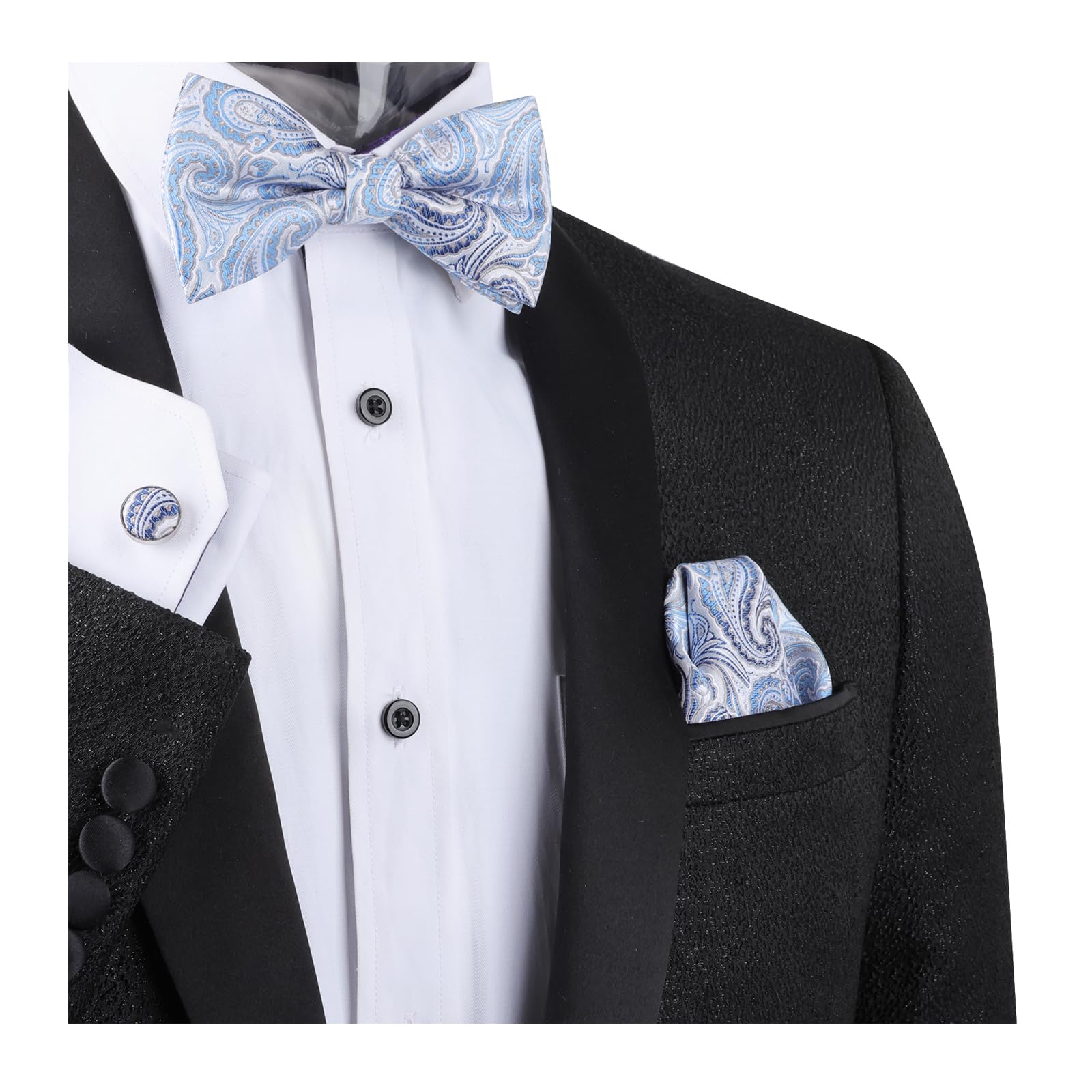 Alizeal Mens Paisley Bow Tie, Pocket Square, Cufflinks Set