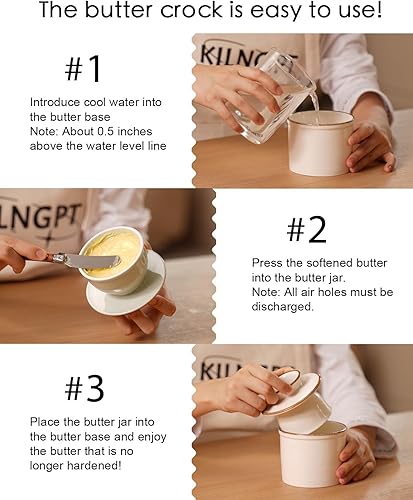 Miniatura 4 de KilnGPT - Mantequera francesa, mantequilla para mostrador con línea de agua, manteca de cerámica para mantequilla untable - Regalo de Navidad para