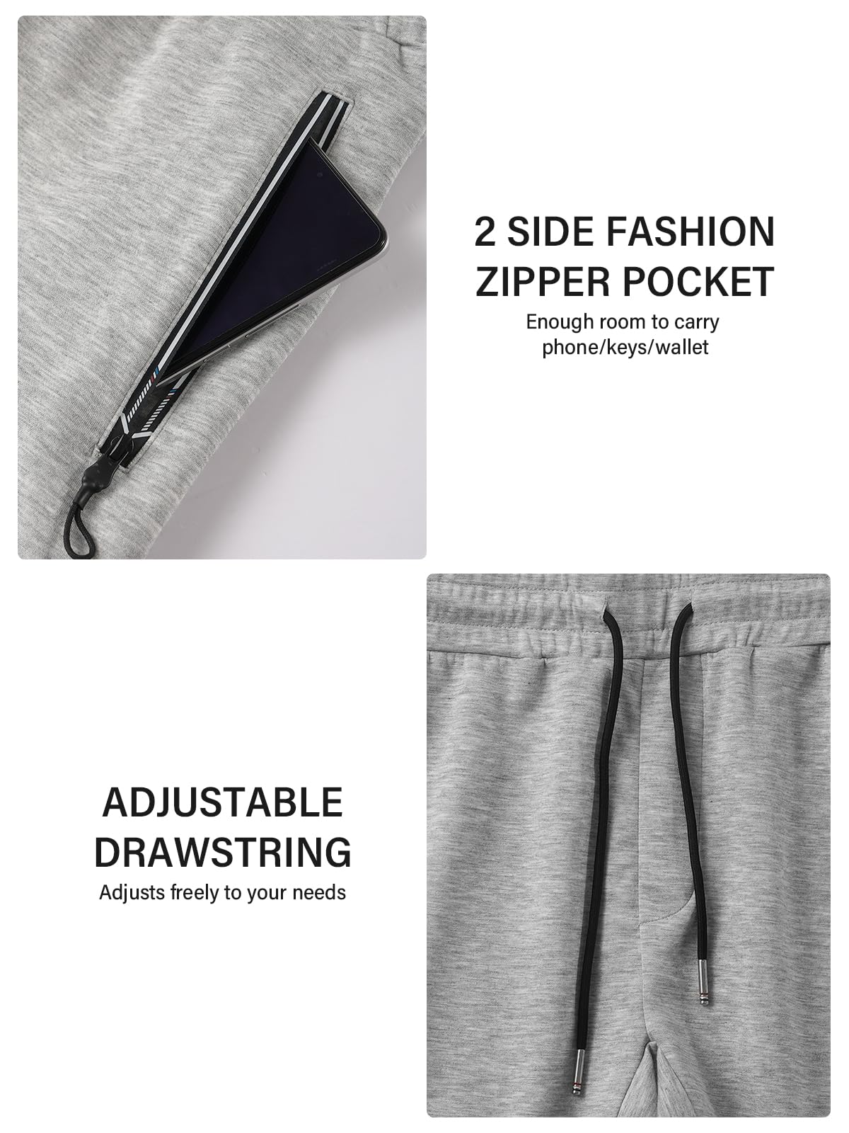 Mauro Kane Short Homme Sport avec Poche Zippée Short en Jogging Décontracté Pantalons Court Men Running Shorts