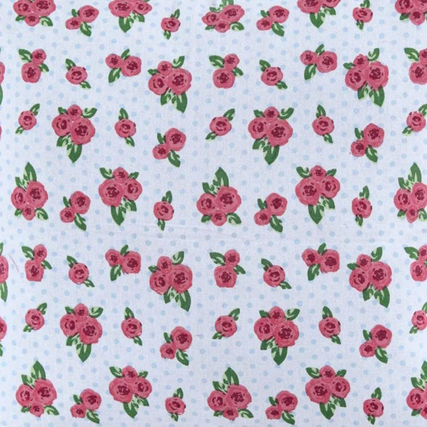 HOMESCAPES Pure Cotton Furnishing Fabric Roses and Dots 150 cm Wide