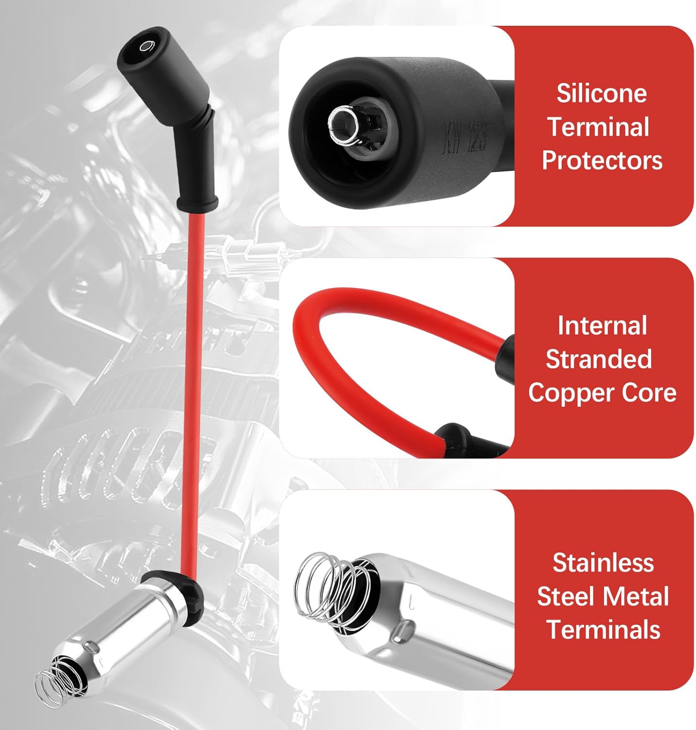 8PCS Spark Plug Wires Set Compatible with Chevy GMC Cadillac,High Performance Spark Plug Wire Replacement OEM#88862385,9748HH,22716,Automotive Replacement Spark Plugs Wires