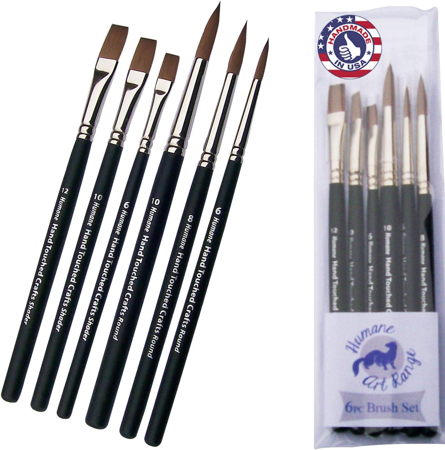 6pc Synthetic Sable Artist Paintbrush Set: Cruelty Free Paintbrushes for Watercolor Painting & Mixed Media. Humane Art Brushes, Look & Feel Like Natural Sable Without Costing A Wild Animals Life!
