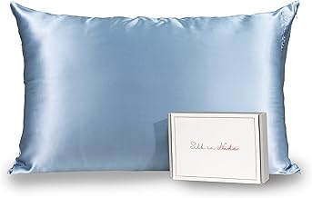 Silk in Nude Blue Silk Pillowcase Queen Zipper, Blue Mulberry Silk Pillowcase Blue Queen Zipper, 22 Momme Silk Pillowcase Queen Blue Haze, 22 Momme Mulberry Silk Pillowcase for Hair and Skin