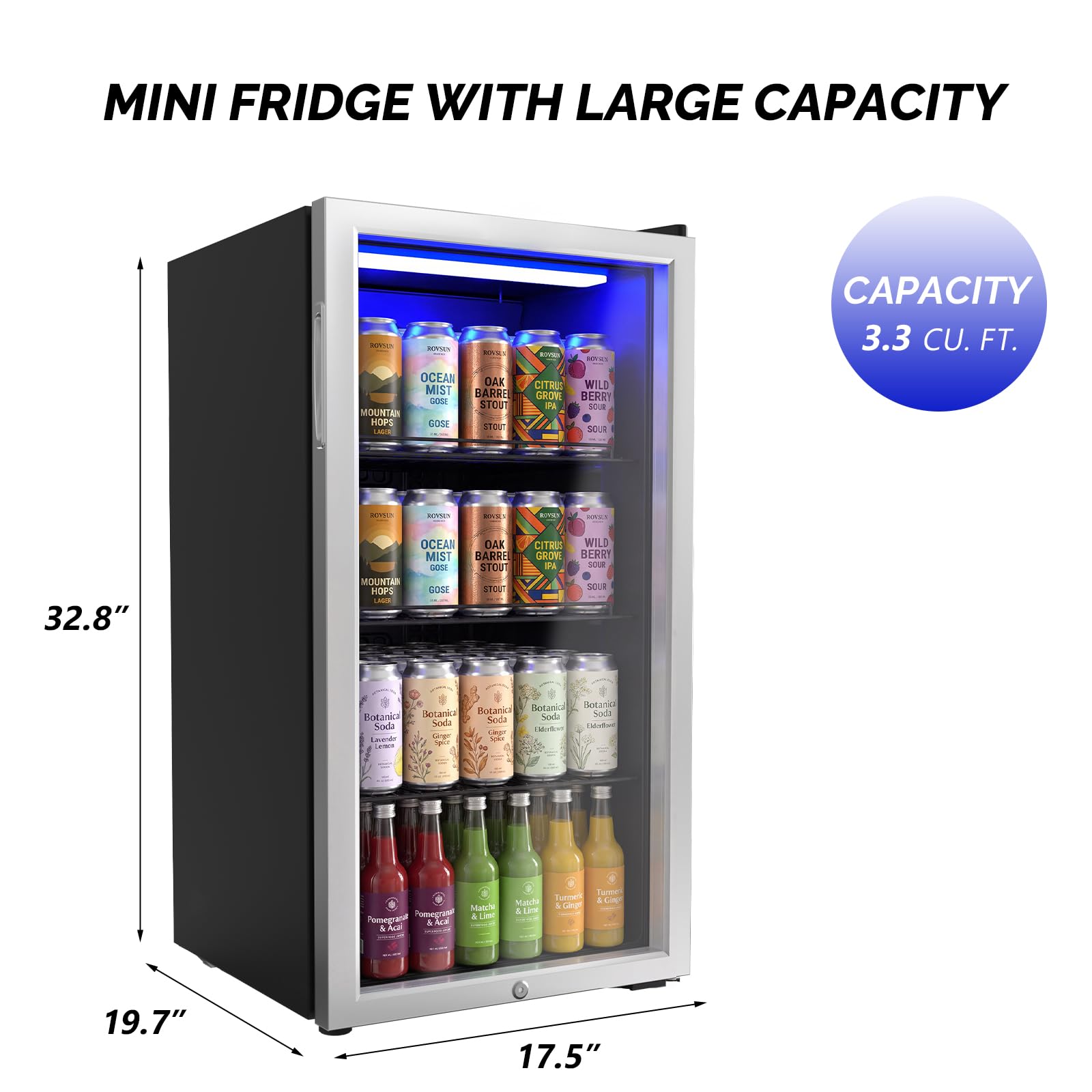Bonnlo 3.3 Cu.Ft Beverage Refrigerator Cooler With Glass Door & Safety Lock, Quiet Mini Drink Fridge With Adjustable Shelf & Feet, Small Wine Cooler For Bedroom, Bar & Office, 32-50°F, 115v on Fridge.com - View 6