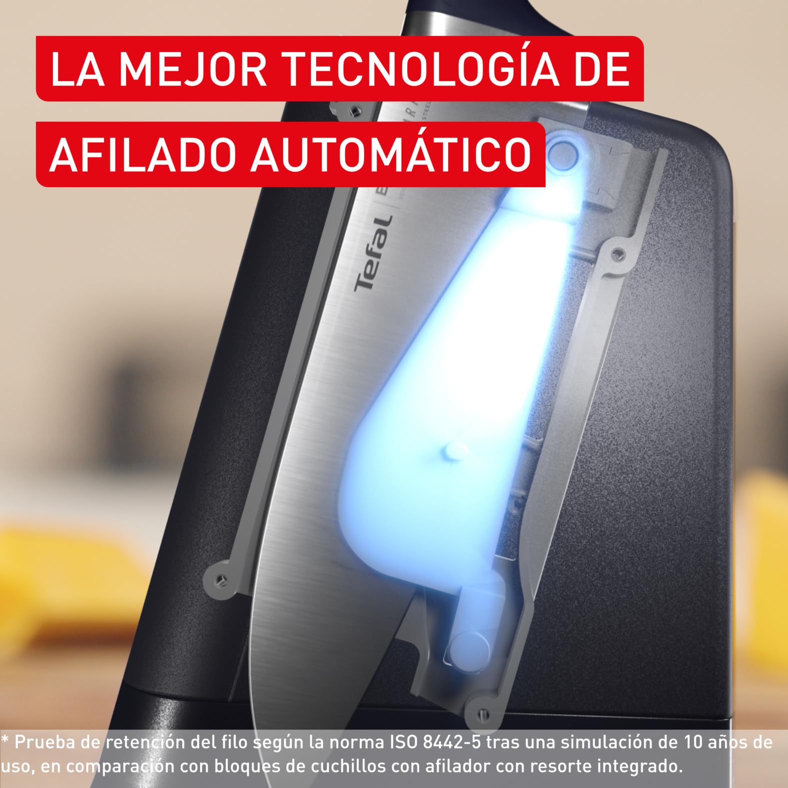 Tefal EverSharp, Set de 5 cuchillos, Bloque con afilador, Acero Inoxidable, Afilado duradero, K2976S04