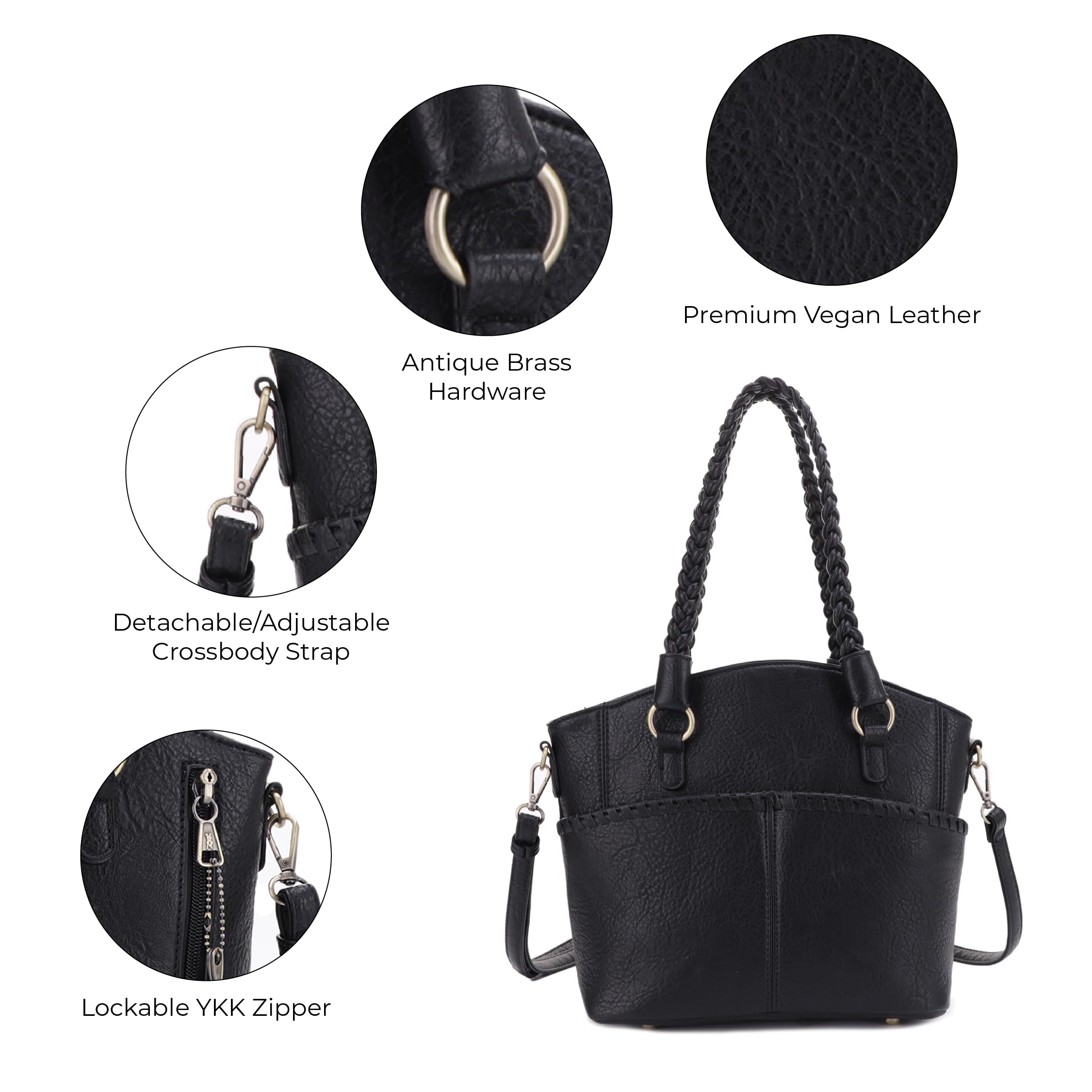 JESSIE & JAMES Bella Concealed Carry Tote Bags For Women with Lock and Key Satchel Purse Top Handle with Crossbody Strap|BK