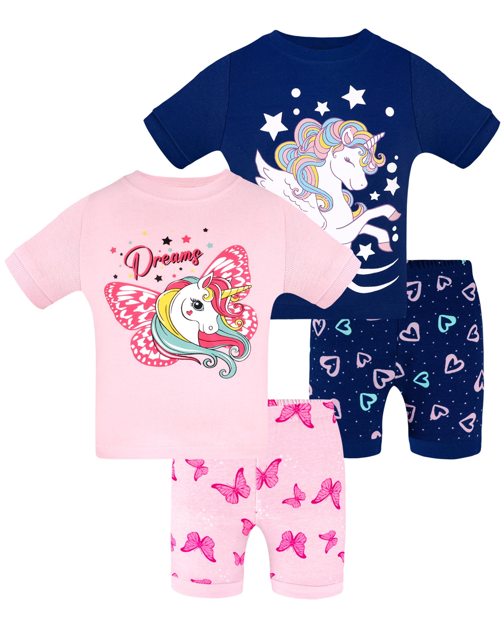 DAUGHTER QUEEN Girls Summer Pajamas Set 4 Pieces 100% Cotton Sleepwear Size 18 Months-12 Years