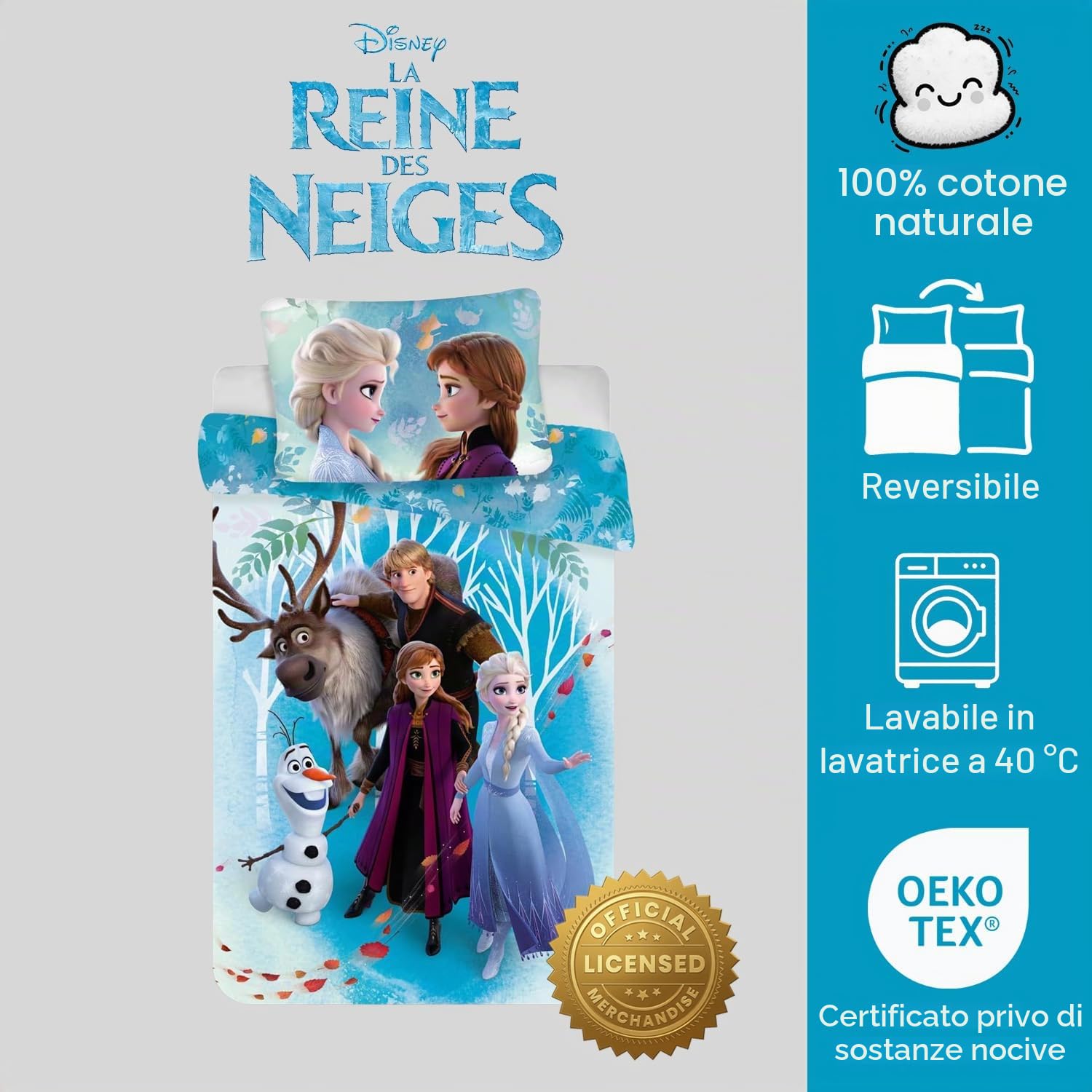 Frozen II - Parure Da Letto per Bambino, 100% Cotone, Elsa & Anna, Copripiumino 100x135 cm + Federa