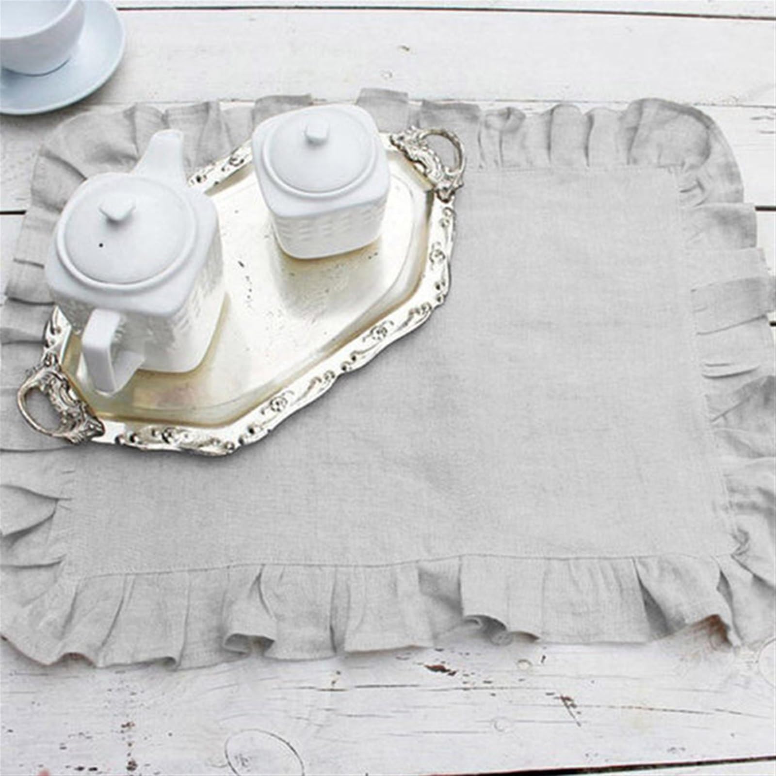 serviettes napkins Linen Napkins Wedding Dinner Solid Color Flounce Placemats Ruffle Edge Classical Home Table Napkin for dining wedding party everyday home(Light gray 30X45CM)