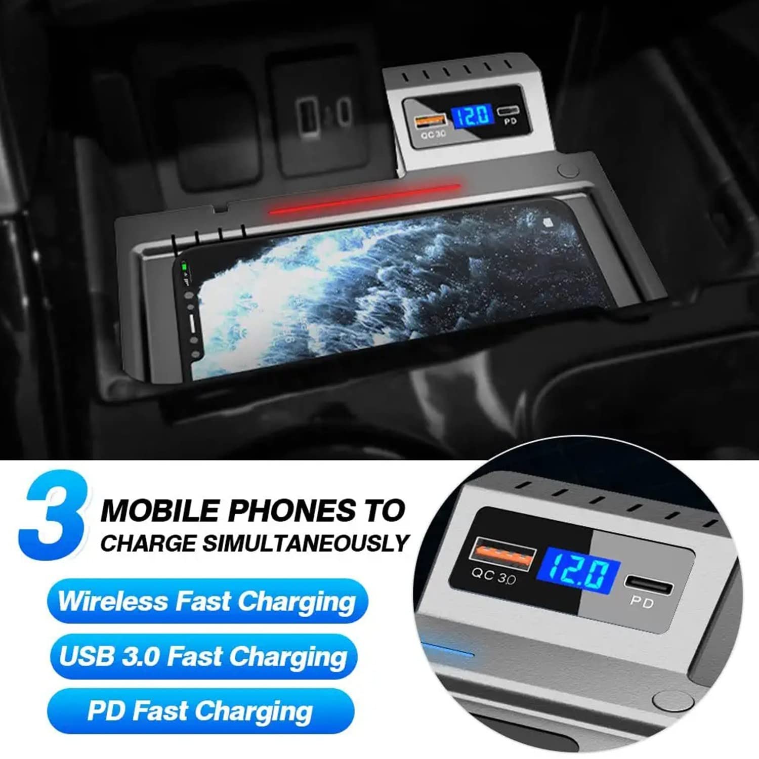 Draadloze Autolader voor Ford Explorer (2020-2023) Platinum/xlt/base Sport Alle Modellen Accessoire met 15 W Draadloos En Usb Qc3.0 Snel Opladen Cadeau voor Familie