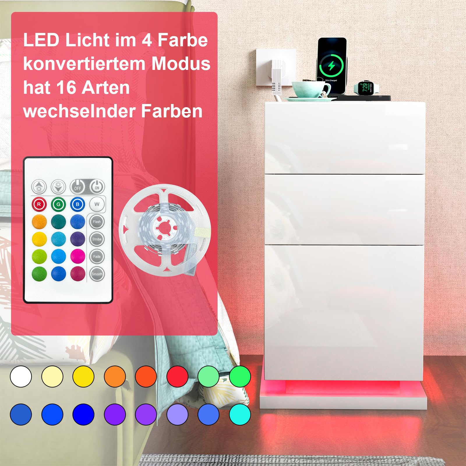 PIPIPOXER 2er Set Nachttisch, Beistelltisch In Wei? Produktbild-Vorschau 5