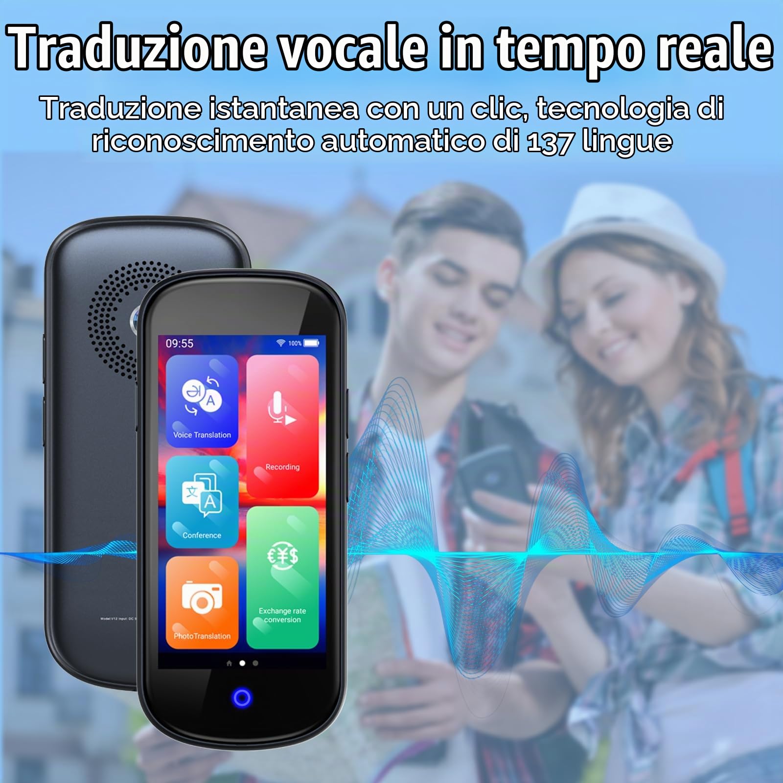 Traduttore Vocale SKARA con Traduzione Online e Offline, Traduttore in Tempo Reale con Uscita Vocale, 137+ Lingue Online, 16 Lingue Offline, Traduzione Foto OCR, WiFi, per Viaggi