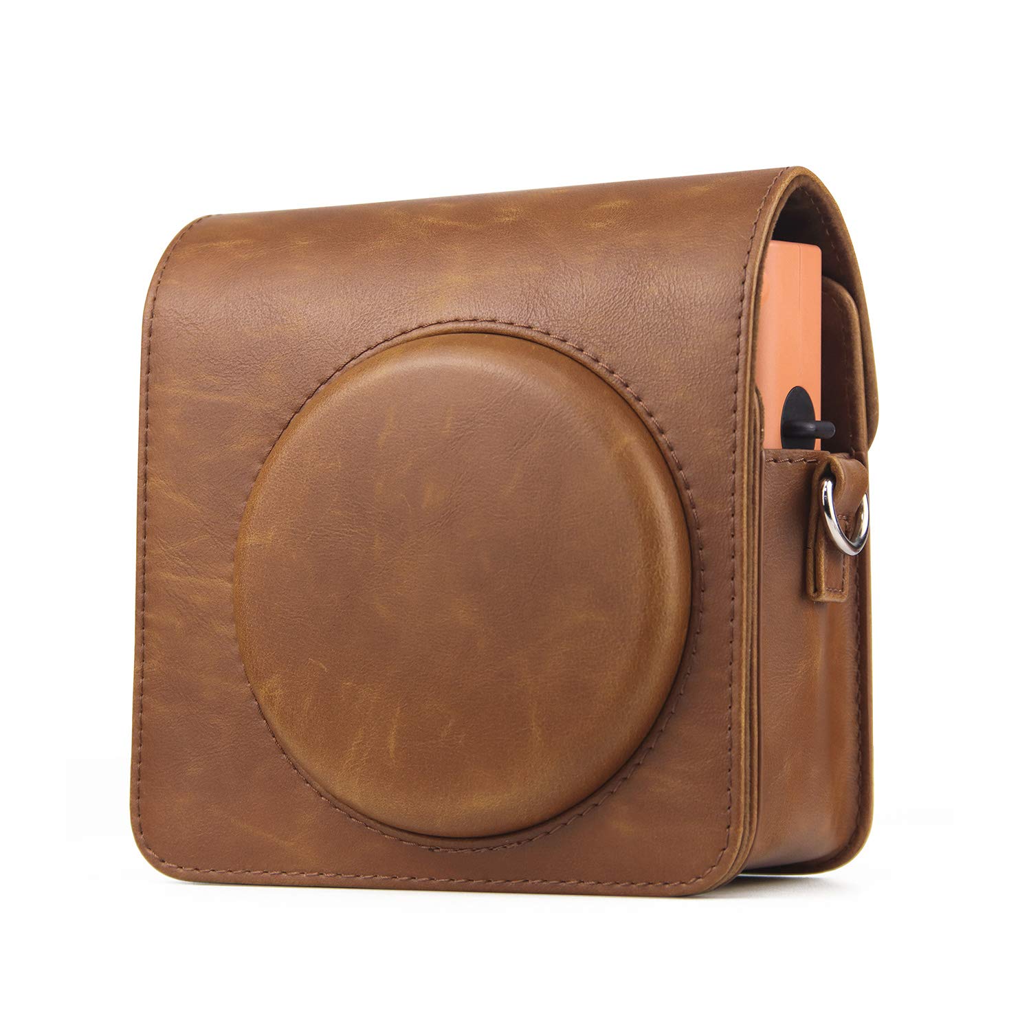 caiul faux leather camera carrying case compatible with fujifilm instax square sq1 instant film camera, brown