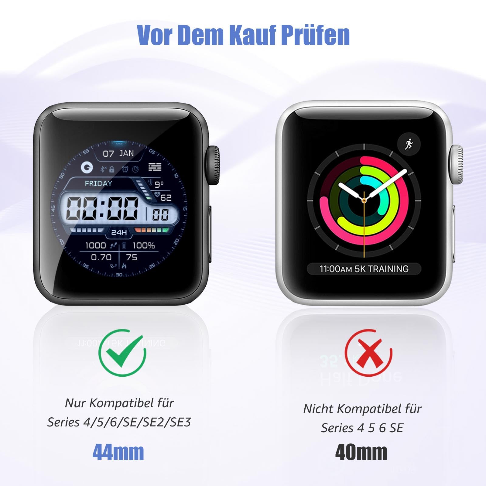 Bodyguard 2 Stück für Panzerglas für Apple Watch Series 4/5/6/SE/SE2/SE3 44mm Schutzfolie, Splitterfest Frei von Kratzern Unzerbrechlich Ultra-Klar 100% Touchgenauigkeit Apple Watch 44mm Folie - 3