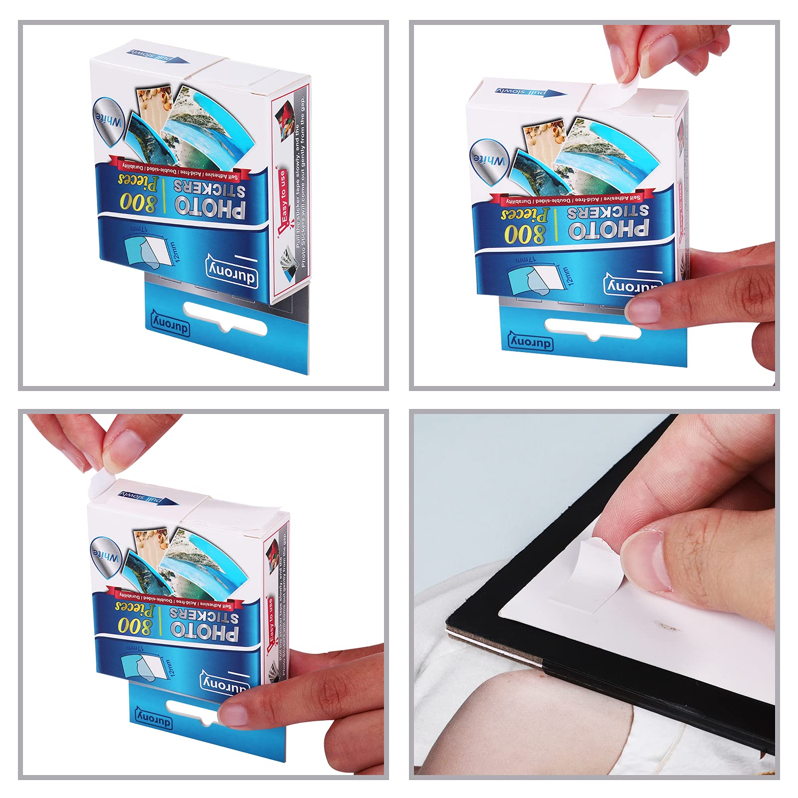 durony 800 Pieces Photo Sticker White Double-Sided Self Adhesive Photo Tapes for Pictures DIY Photo Album Journal
