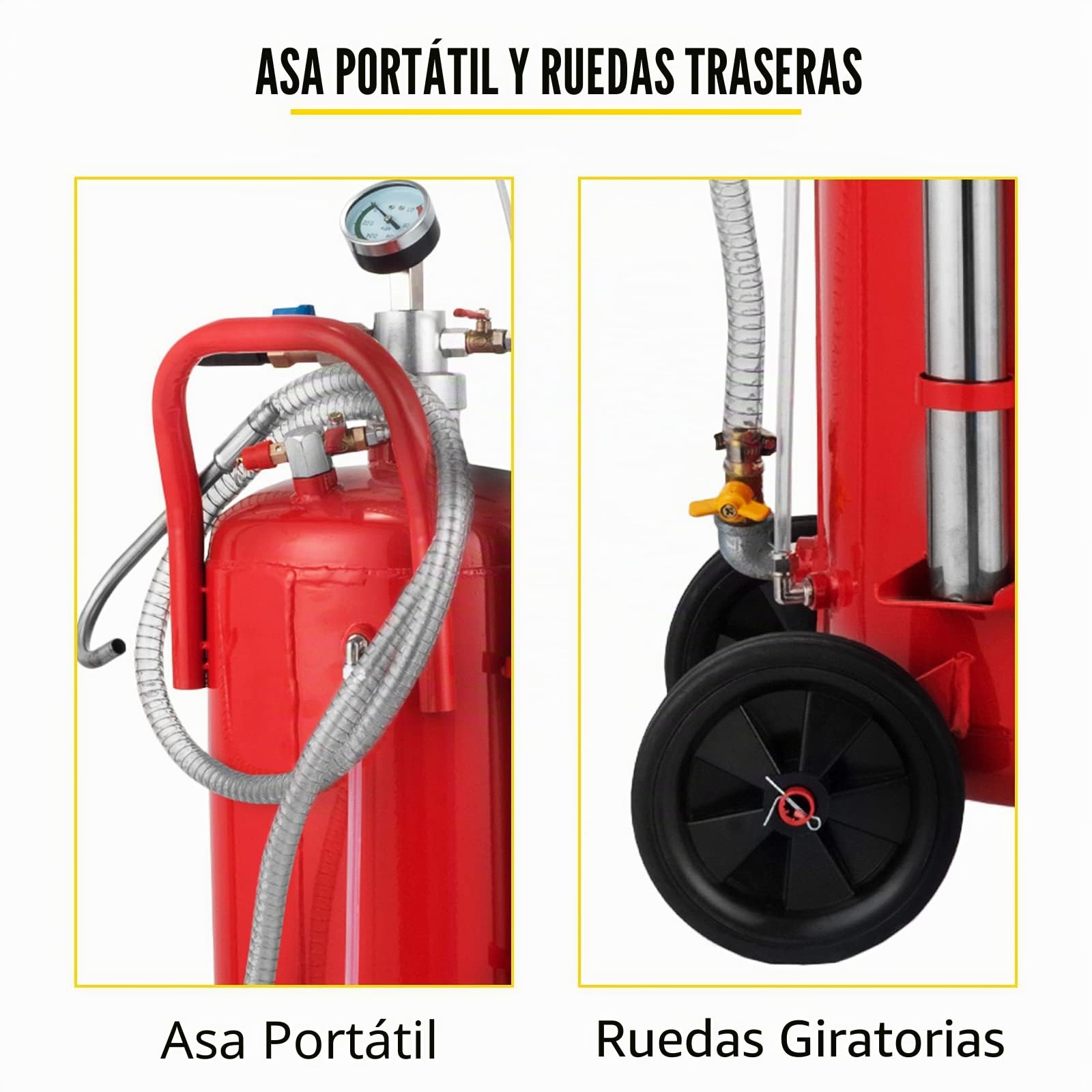 SucceBuy Bomba Extractora de Aceite 22,7 L Consumo de Aire 200 L/min Extractor de Aceite Neumático 8-10 bar con Asa Portátil y Ruedas Extractor Aceite para Automóvil/Motocicleta/Barco/Caravana