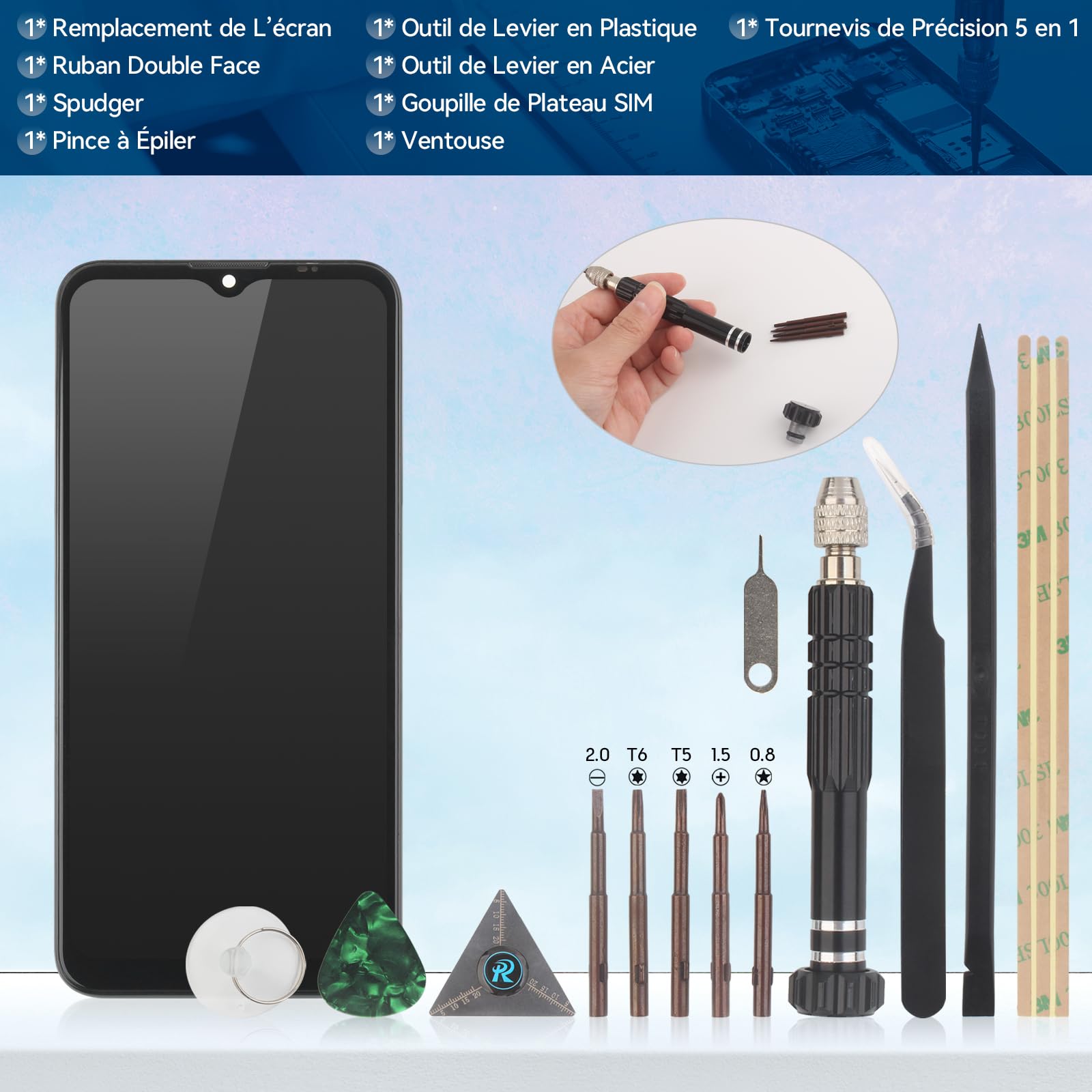 RongZy Écran LCD pour 6.5" Motorola Moto G30 XT2129-1 XT2129-2 Écran De Remplacement Numériseur Tactile Panneau Assemblé De Réparation avec Outils(Noir avec Cadre)