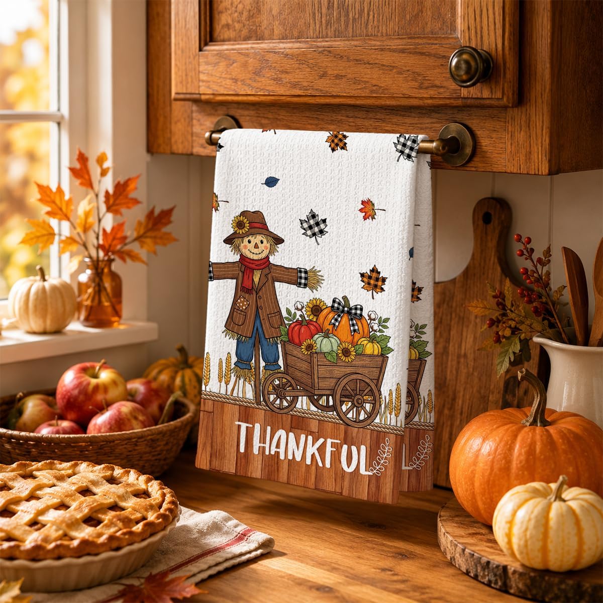 Turkey Scarecrow Thanksgiving Kitchen Towels Fall Kitchen Decoration 2 Pack image 3