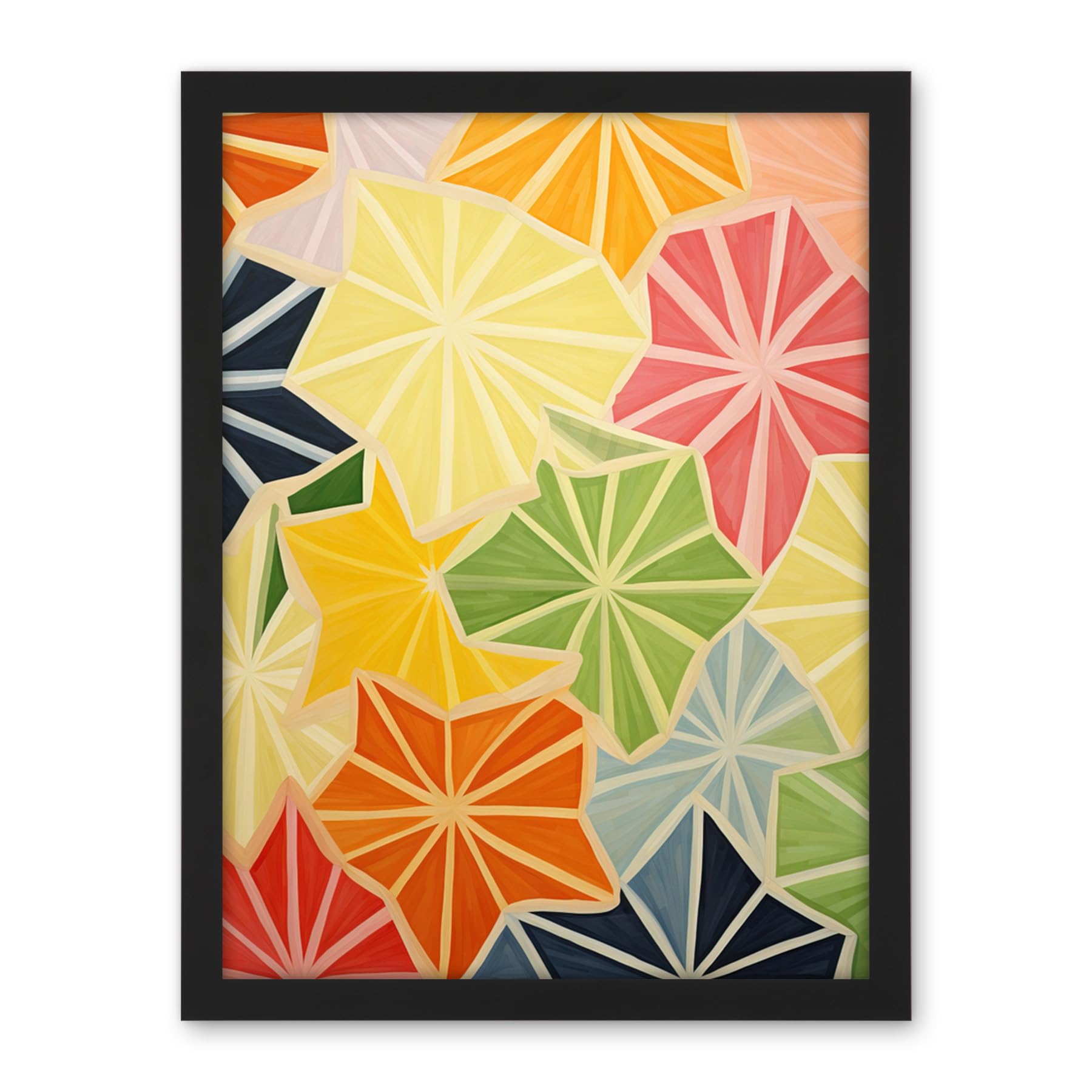 Artery8 Colourful Slices of Star Fruit Bright Watercolour Painting Abstract Carambola Kitchen Artwork Framed Wall Art Print 18X24 Inch