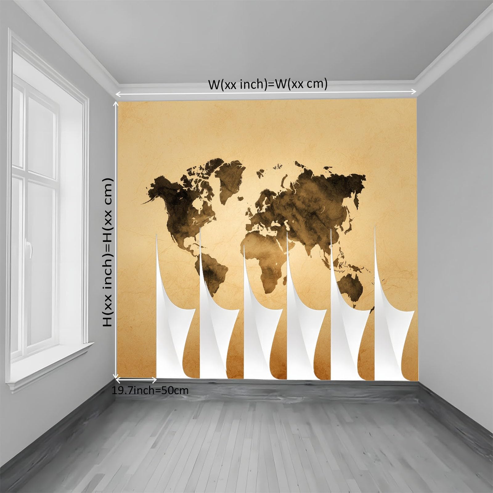 Tapeta Salon Mapa Świata Retro 350 x 256 cm Mural Plakat 3D Duża Sztuka 3D, Fototapeta Dekoracja do sypialni, jadalni, kuchni