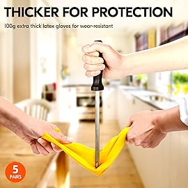 Vgo... 5-Pairs Reusable Household Gloves, Rubber Dishwashing gloves, Extra Thickness, Long Sleeves, Kitchen Cleaning, Working, Painting, Gardening, Pet Care (Size M, Yellow, HH4601)