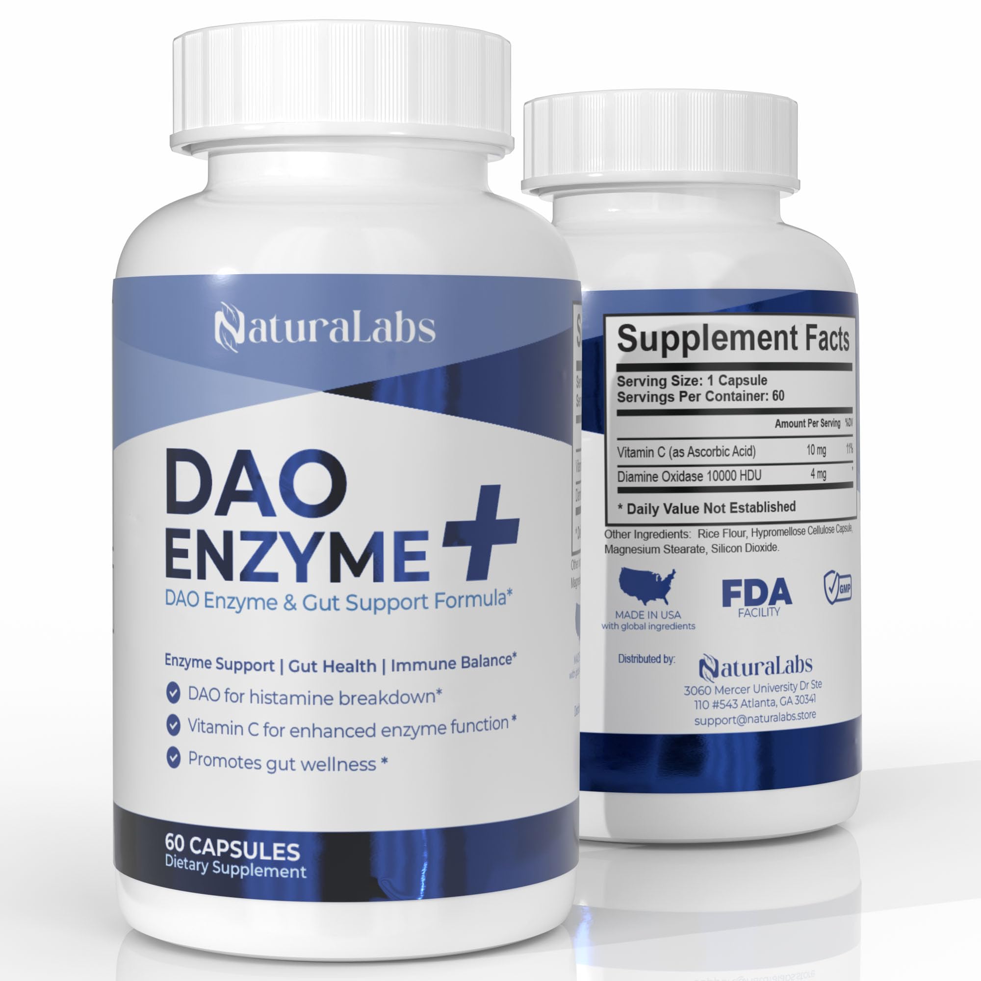 DAO Supplements Histamine Blocker – DAO Enzyme + Diamine Oxidase & Vitamin C for Gut Health & Food Support – 60 Servings - 1 Capsule Before Meals for Histamine Intolerance