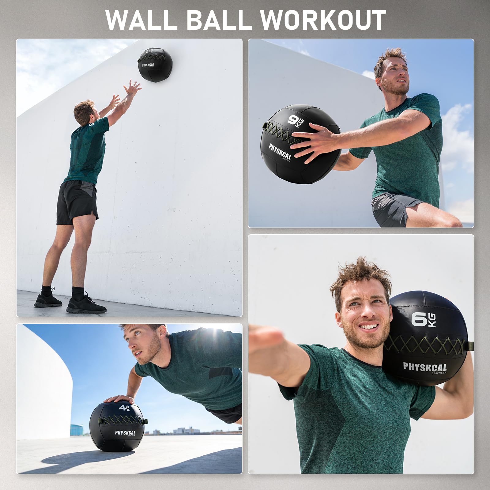 PhysKcal Medicine Wall Ball, pelotas de piel suave con peso para ejercicios dinámicos de cuerpo completo, entrenamientos HIIT, fortalecimiento de fuerza y resistencia, agarre cómodo con textura