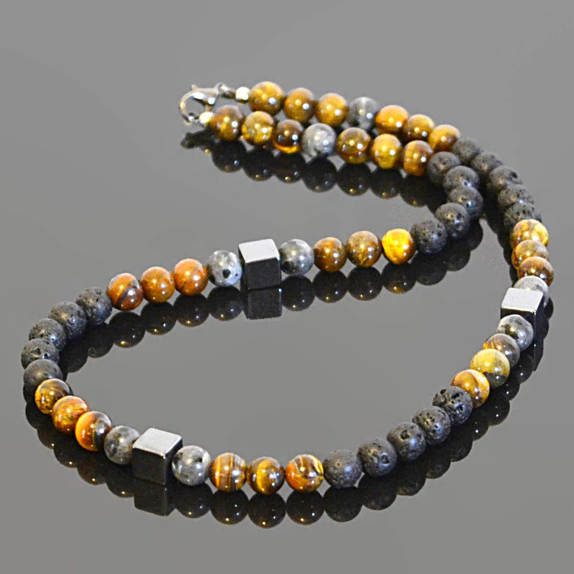 Tigers Eye Hematite Labradorite Lava Men's Choker Necklace
