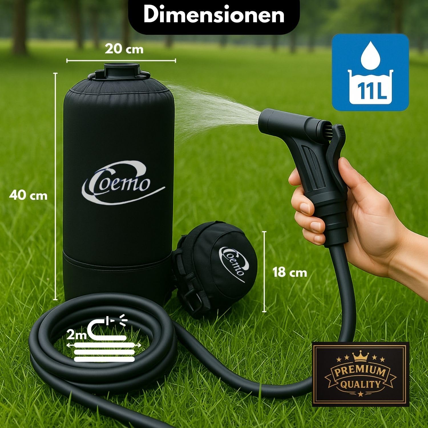 Coemo Tragbare Campingdusche mit Pumpe, 11L Solardusche