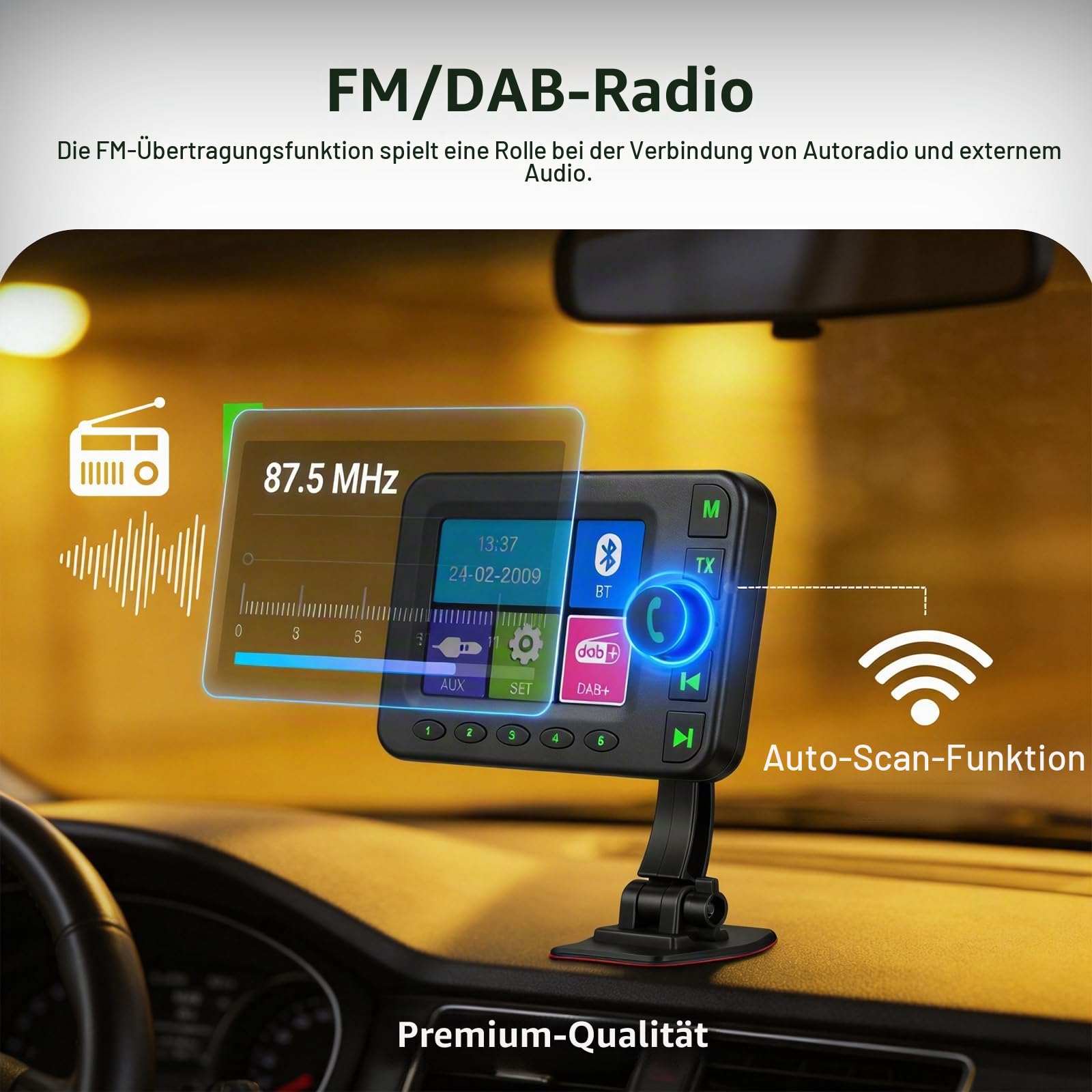 DAB DAB+ Adapter für Autoradio mit Bluetooth, FM Sender, 2,8-Zoll-Display | DAB Plus Digitalradio Adapter fürs Auto, AUX Eingang & Ausgang, Hochempfindliche Antenne, Freisprechfunktion, DAB Transmitter