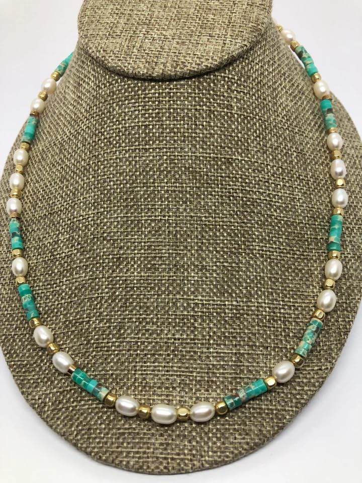 Miniatura 3 de Class Sterling Silver Lariat Necklace, Turquoise, Pearls, and Gold Necklace, 20-Inch Length for a Perfect Fit