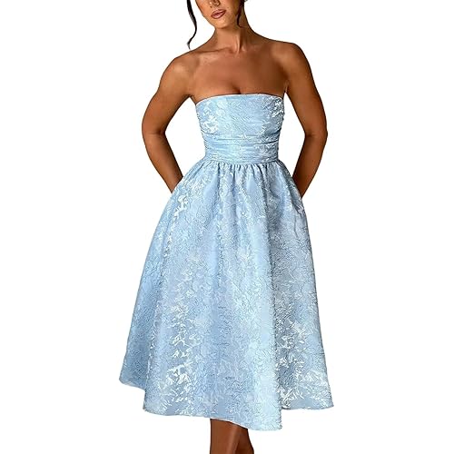 Midi Cocktail Dresses Jacquard Satin Prom Dress Tea Party Dress for Women EEM066