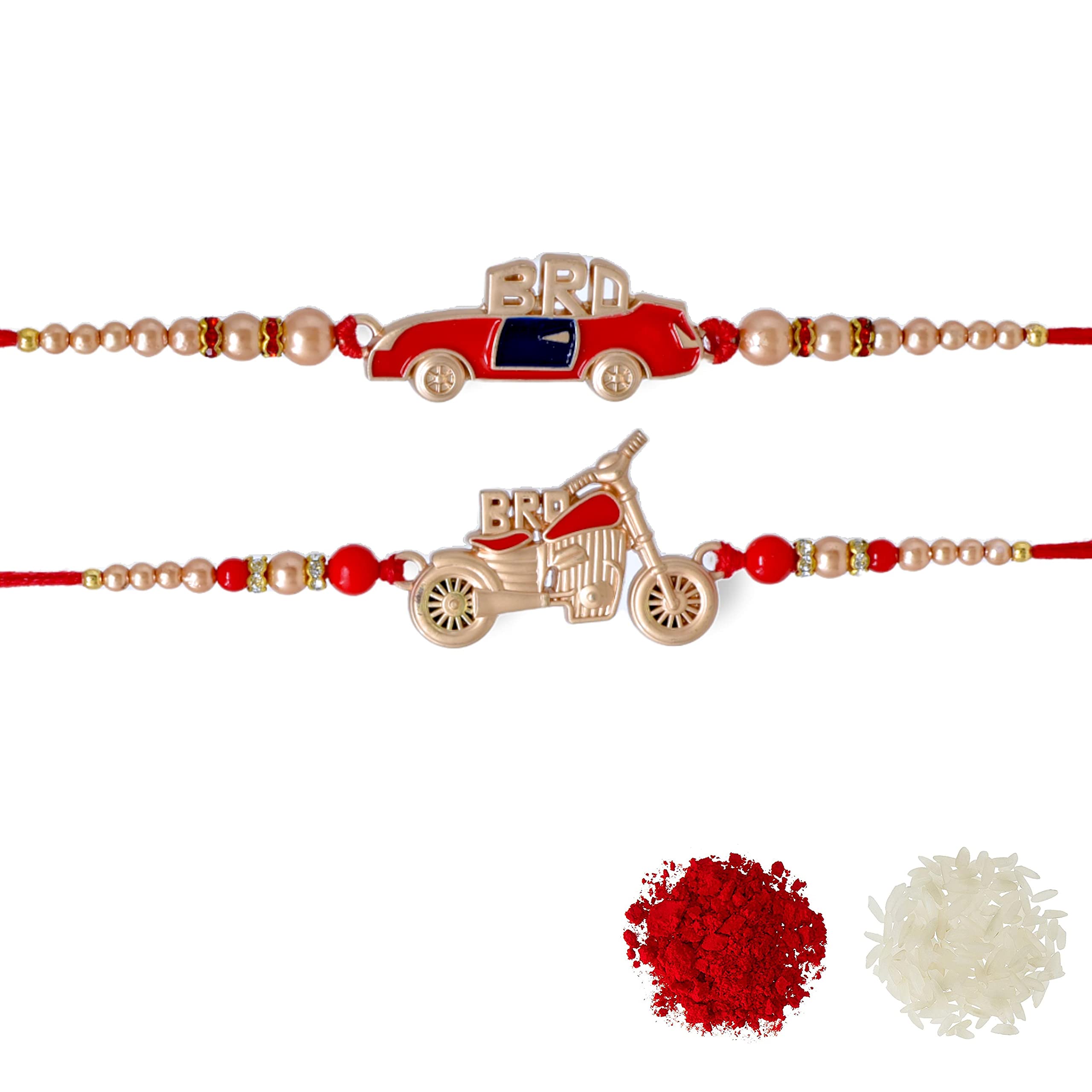 Meira Jewellery Car Bike Rakhi and Chocolate Gift Pack with Combo Rakhi Pack of 2 with Roli Chawal & Greeting Card for Brother on Rakhi-MJ2177 (Only Rakhi)-picture-12