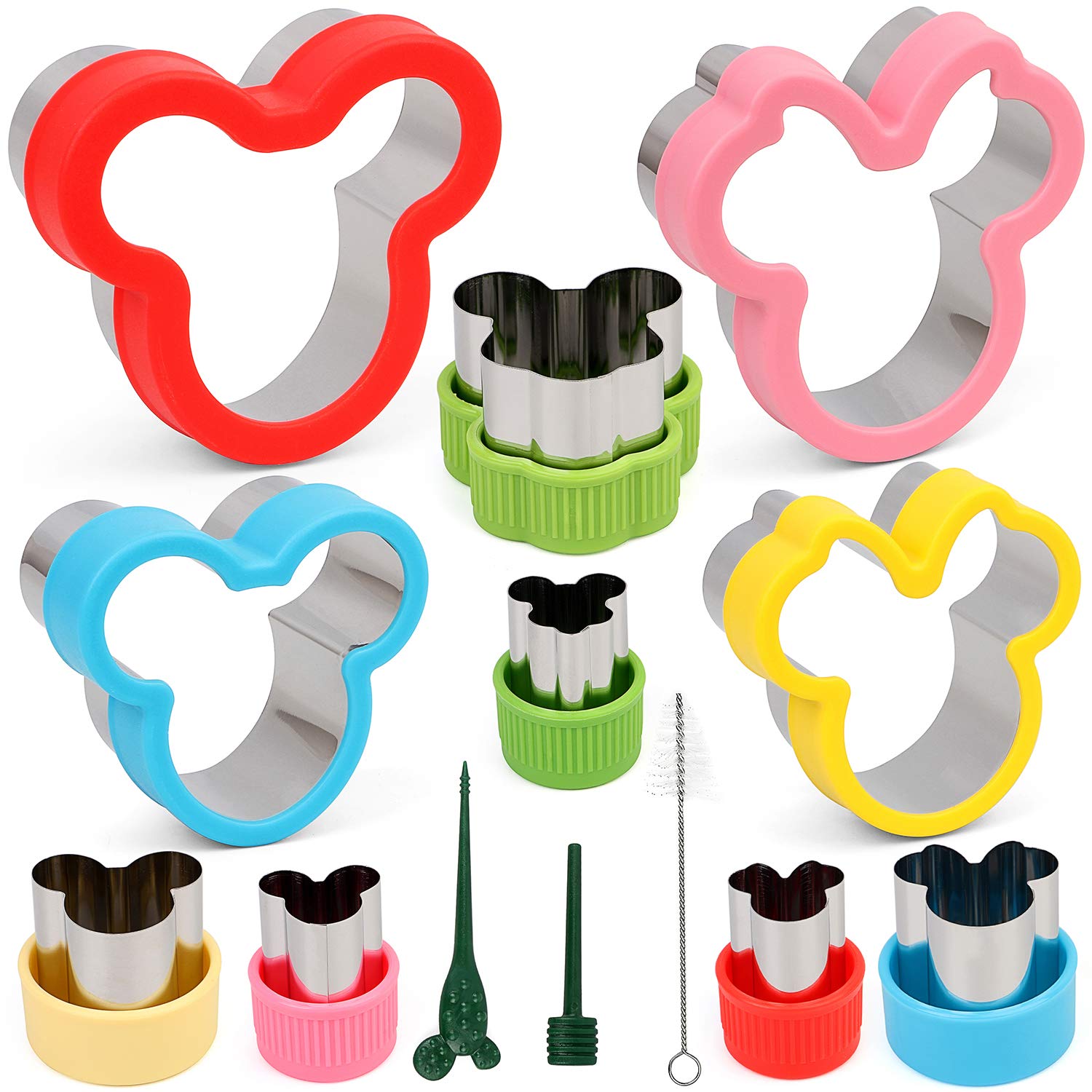 BakingWorld Mickey Mouse Cookie Cutter Set ,10 Pcs Mickey Minnie Mouse Head Shapes Stainless Steel Sandwich Cutters Mold for Cakes Biscuits Vegetables Fruits and Sandwiches(Assorted Sizes)