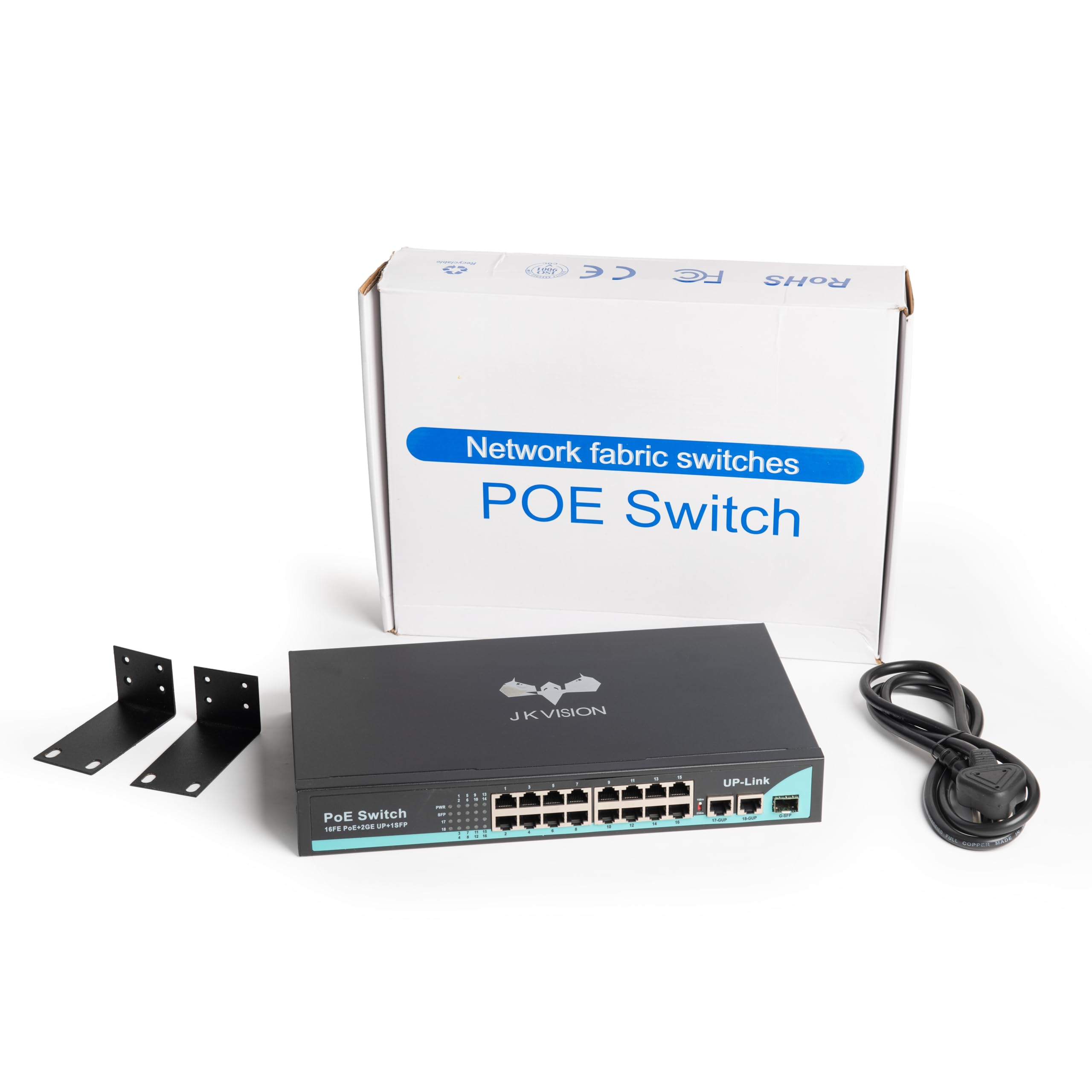 JK Vision PoE Injector Switch 18ports (2 uplink 16 Camera POE) 10/100mbps (ND1PD1603LFGX) Compatible with J.K.Vision BNC-image-9