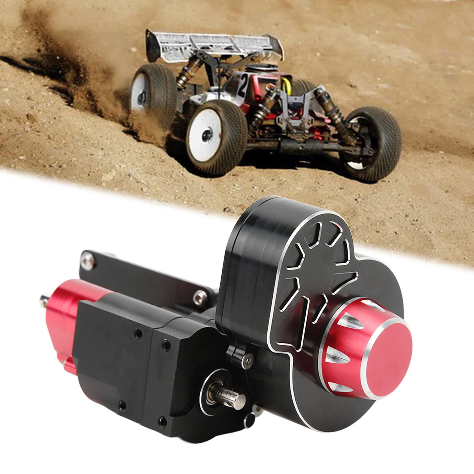 plplaaoo RC Car Wave Box dwubiegowa skrzynia biegów ze stopu aluminium Back Transmission Wave Box do Axial SCX10 I II III RC samochód wspinaczkowy czarno-czerwony 124 x 73 x 73 mm
