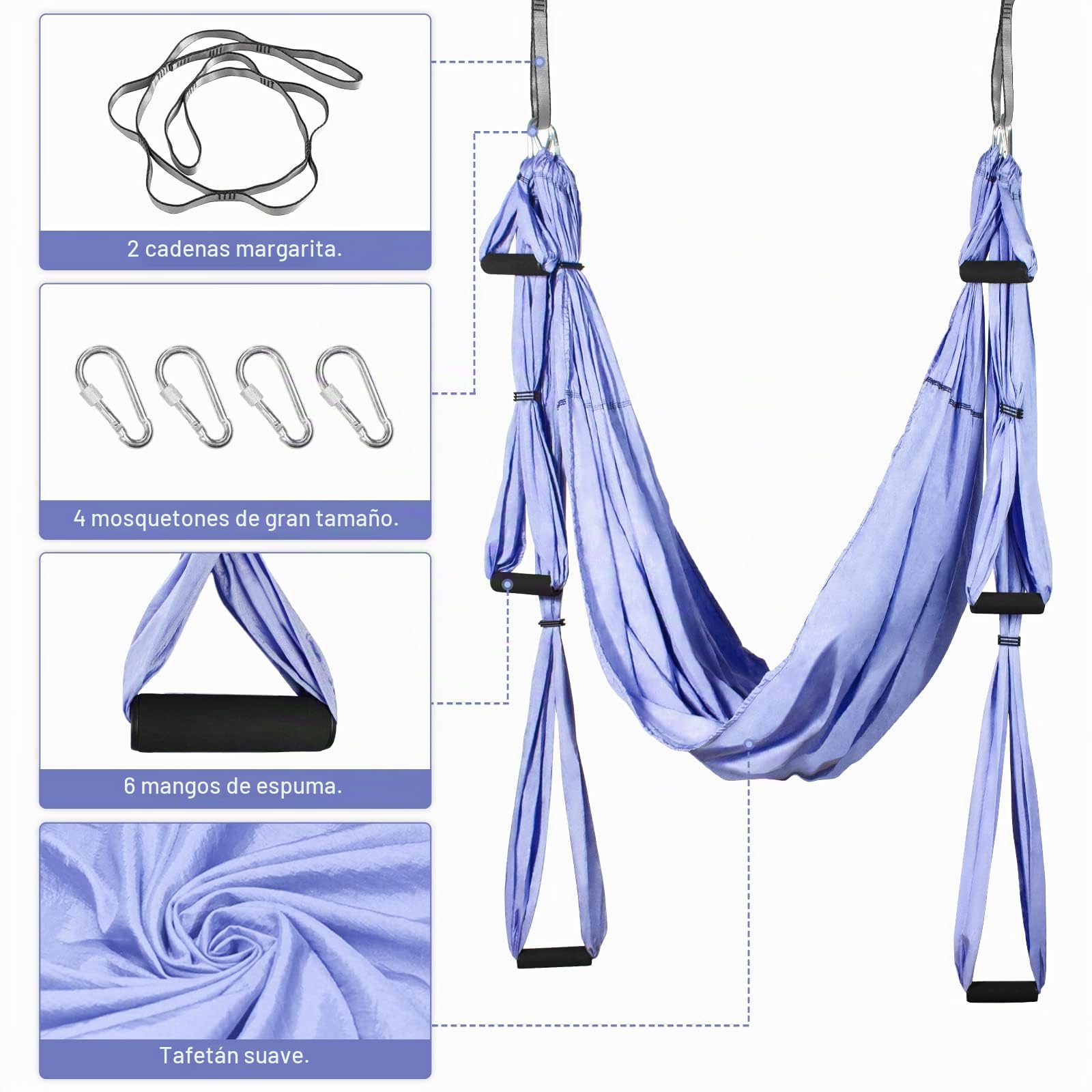 Leogreen Aerial-Yoga-Hängematte mit Befestigungsset, Hellviolett | Capacidad 300 kg Columpio Yoga Inversión Hamaca para Yoga Anti-gravedad, Nylon Tafetán