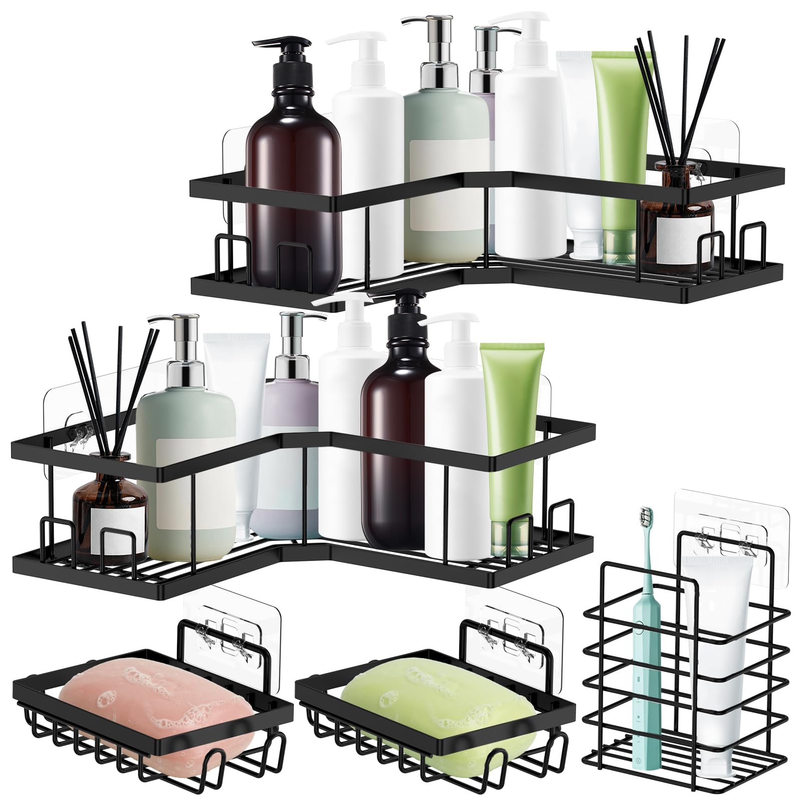 Tcwhniev Stainless Steel Corner Shower Caddy Set Includes 2 Shower Caddy Corner 2 Soap Holder and 1 Toothbrush