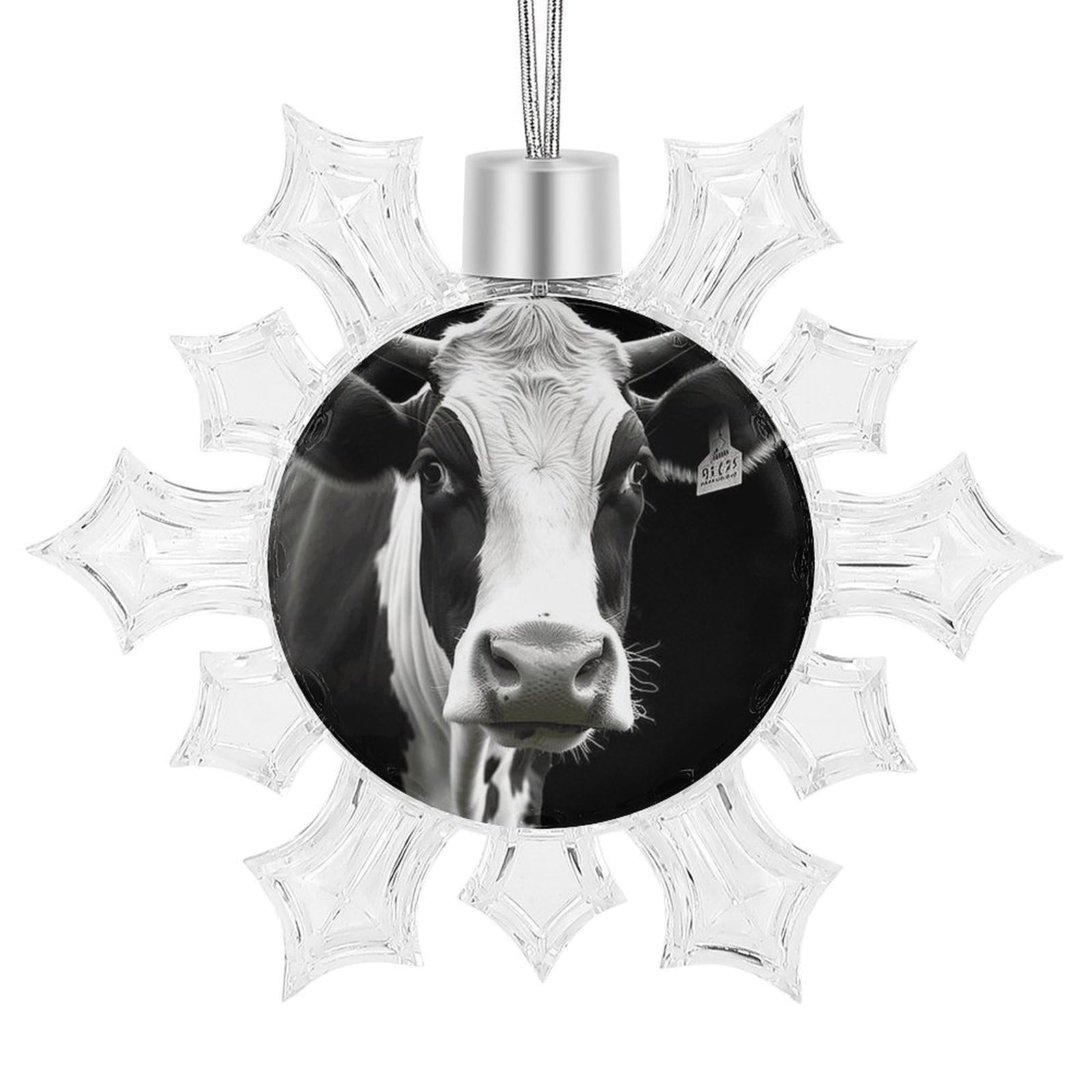 Animal Funny Cow Head Black White Snowflake Ornaments Cute Snowflake Pendant Exquisite Christmas Tree Ornaments for Christmas Weddings New Year Birthday Holiday Celebration