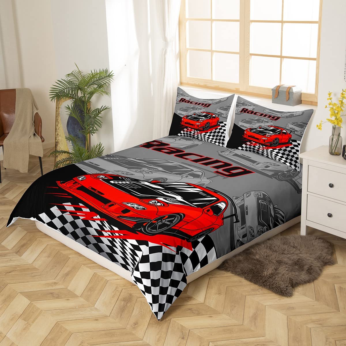 Set Biancheria Da Letto Matrimoniale 7 Pezzi Auto Da Corsa 3D - Reversibile In Morbida Microfibra - Con Lenzuolo Con Angoli - 5