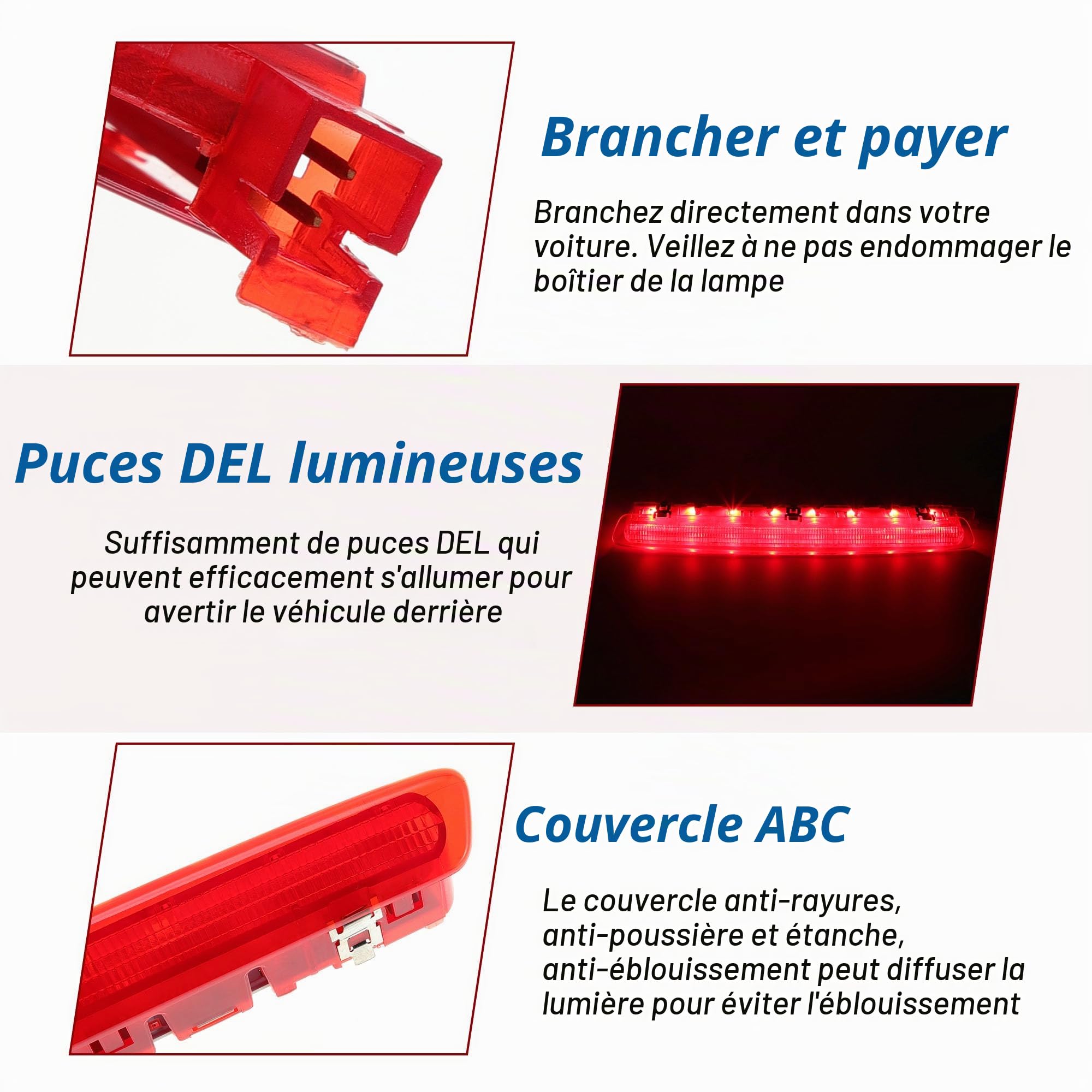 Feu Stop Led Pour Seat Ibiza 6J/6P 2009-2017 1PC Rouge | Rouge, ABS, 12V DC, IP67, Pour Seat Leon 1P Facelift 2010-2012, OE:6J0945097A/6J0945097B, Brancher Et Jouer