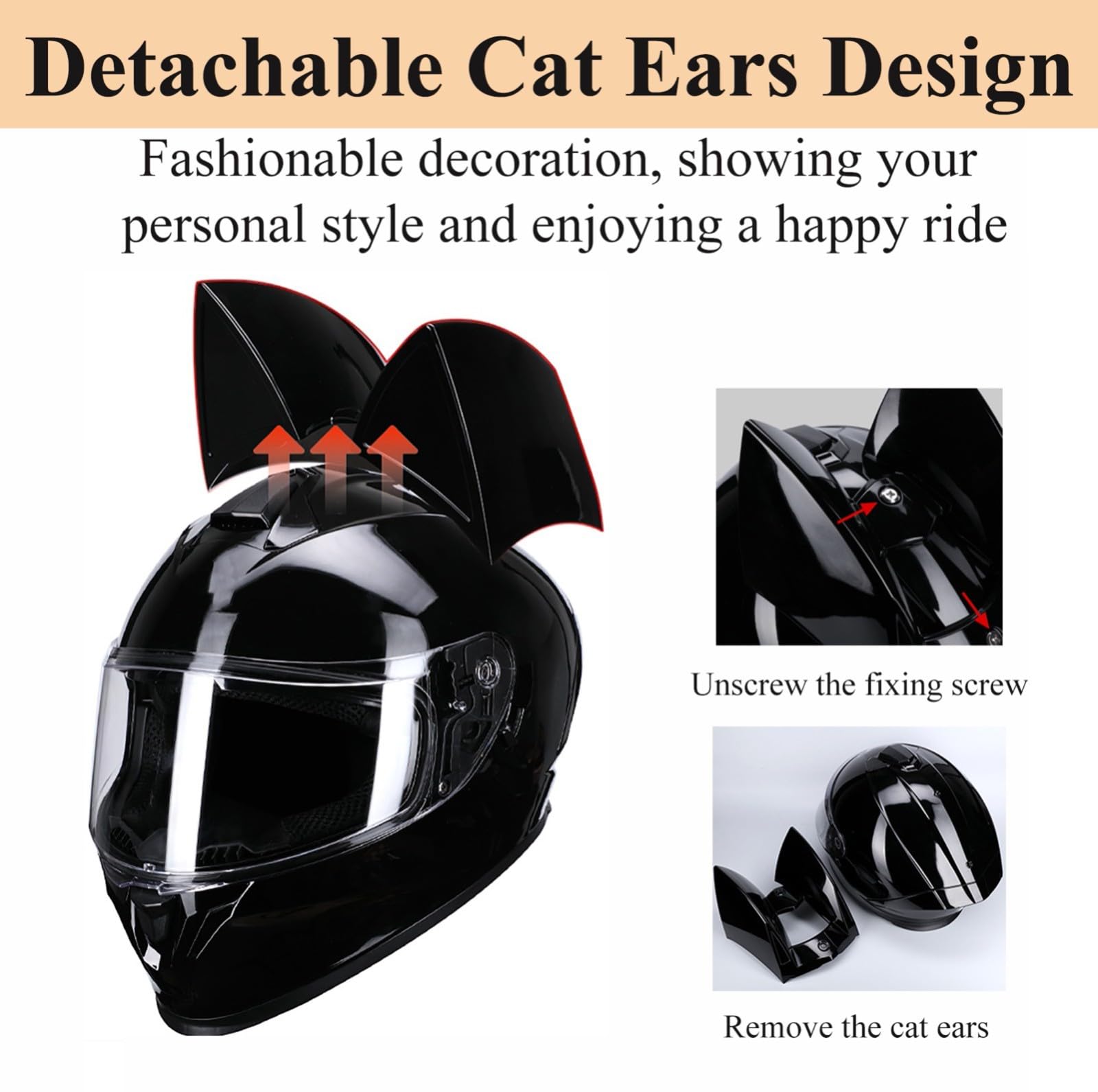 Kask motocyklowy z kocimi uszami, damski kask motocyklowy z podwójną wizjerem, uniwersalny całoroczny, certyfikat ECE 2205